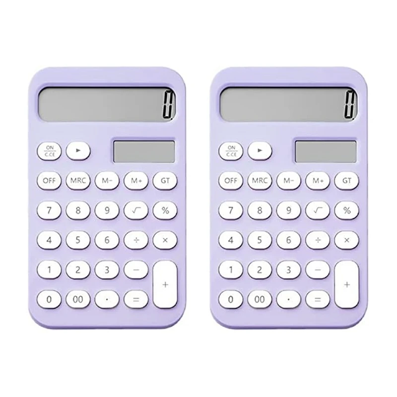 2 Piece Desk Calculator Basic Calculator 12 Digit Pocket Calculators Desktop With LCD Display For Office And School Purple