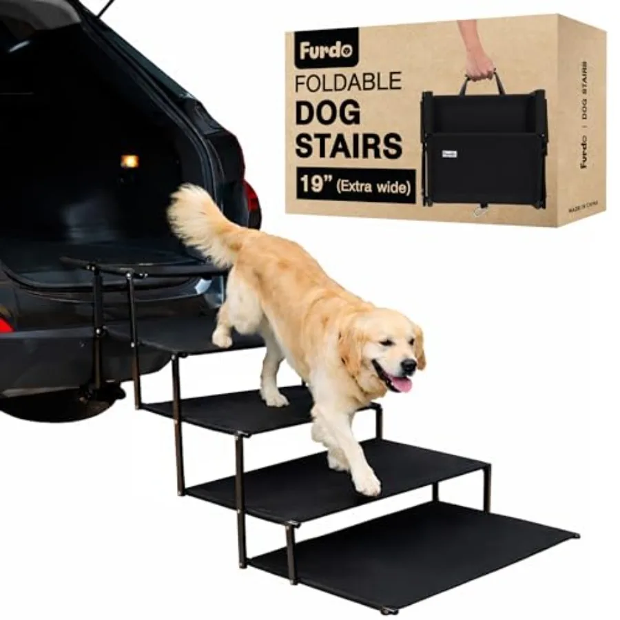 

Foldable Dog Stairs for Large and Medium Dogs Extra Wide Non-Slip Pet Steps for Car SUV Bed Truck High Beds Portable Adjustable