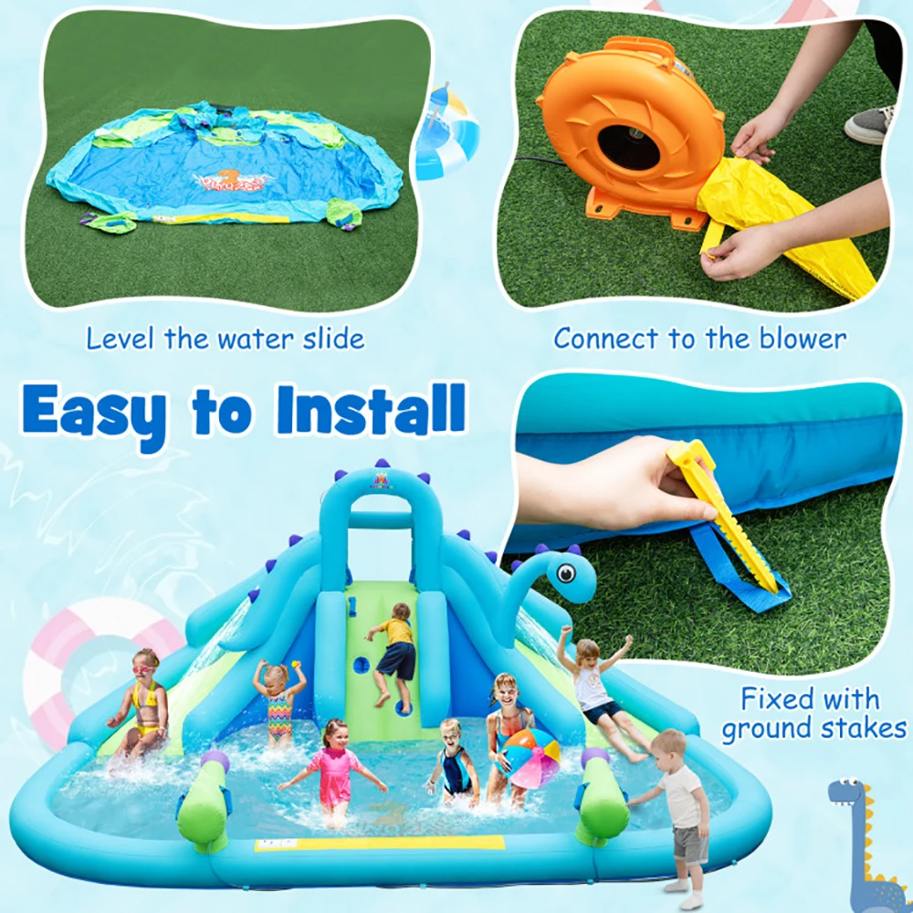 Inflatable Water Slide with Dual Slides and Large Splash Pool (Without Blower)