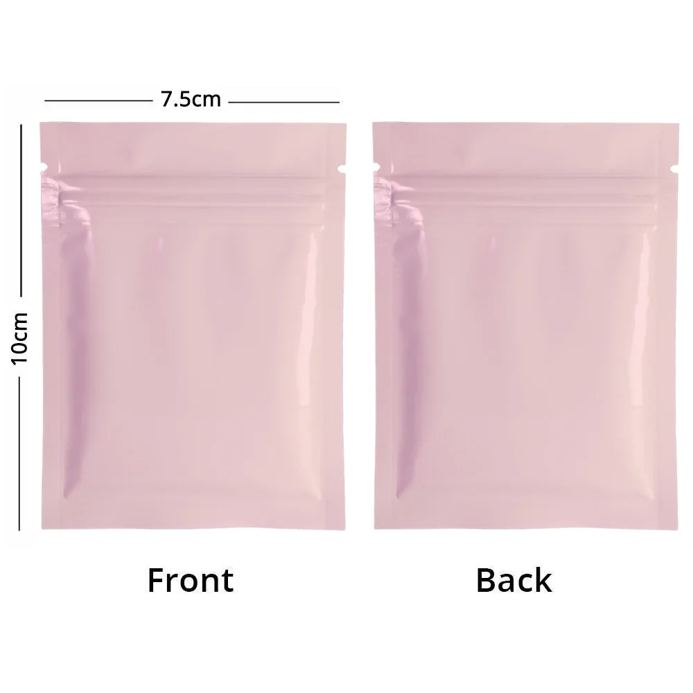 Custom Printed Pink Ziplock Bag ,  7.5x10cm  Heat Sealable  Aluminum Foil  Zipper Lock  Packing Storage Pouch with Logo