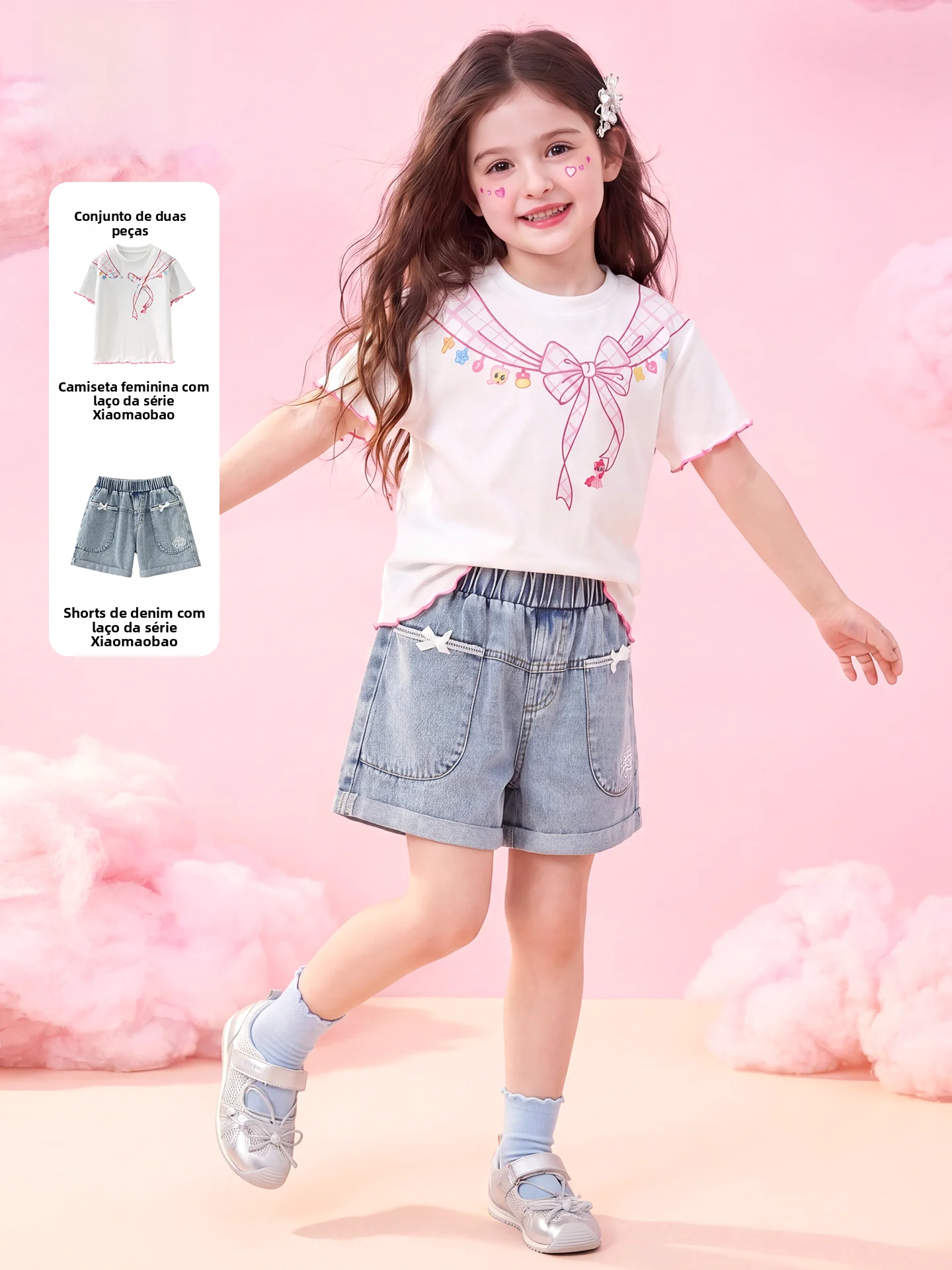 マイリトルポニー-ガールズサマー衣装-2026-新しいスタイルの美しい半袖tシャツとファッショナブルな子供用デニムショートパンツセット