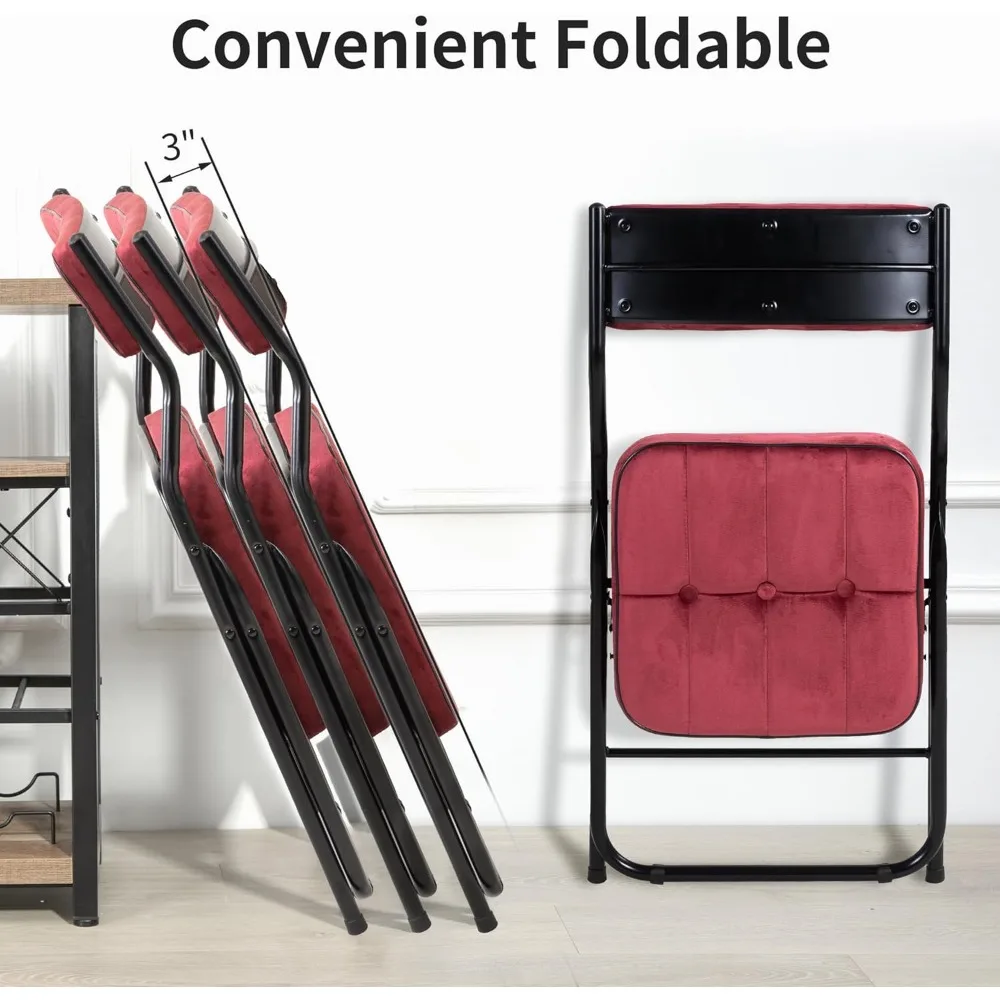 Conjunto de 4 cadeiras de jantar dobráveis e acolchoadas - assentos extras portáteis para cozinha, ideais para convidados e uso em sala de jantar