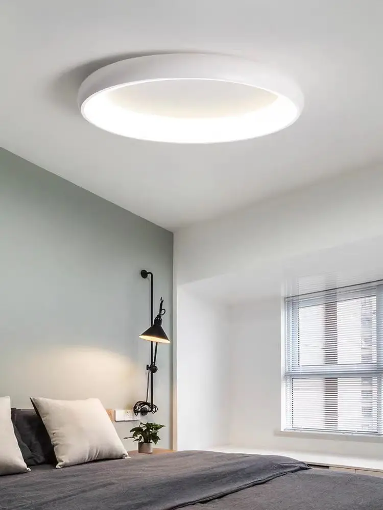 Rodada moderna lâmpada do teto LED com controle remoto, Dazzling Lamp, Quarto elegante Luz, 3-Dimensional Escurecimento Luz, não deslumbrante