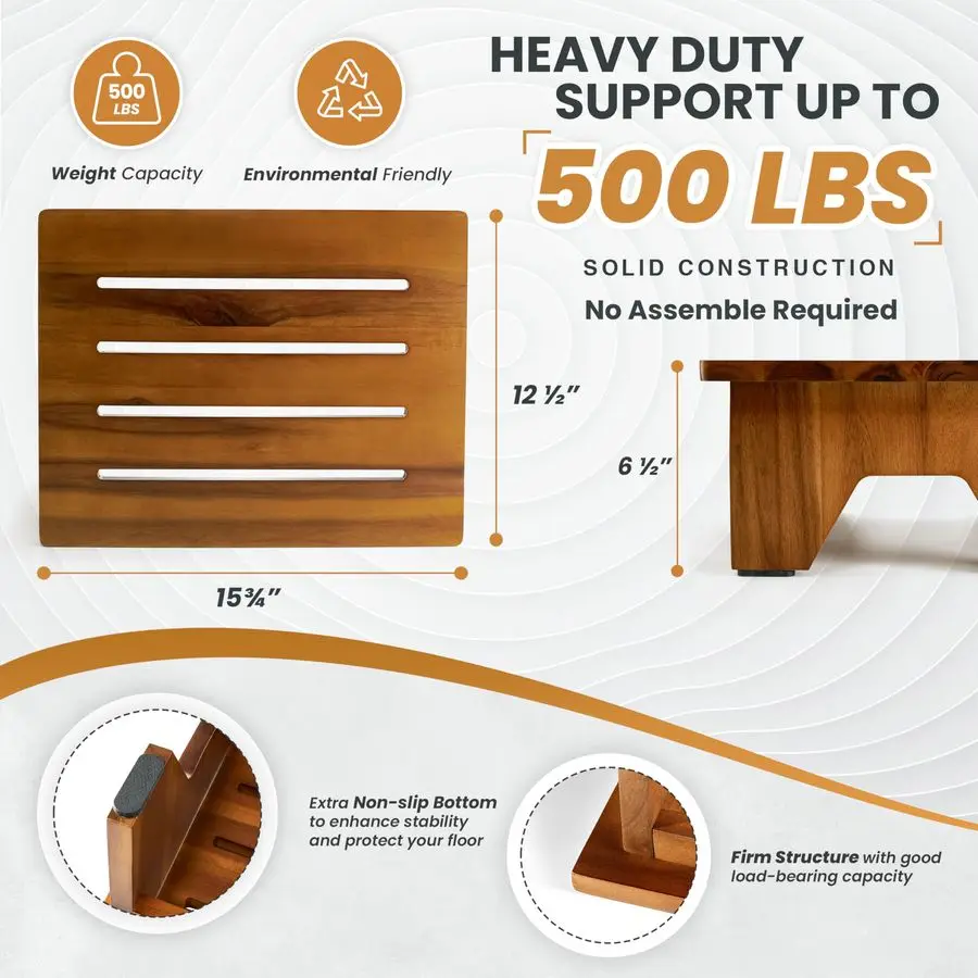 

6.5 Wooden Step Stool for Adults No Assemble Required 500 Lbs One Step Stools for High Bed Riser Small Stepping Stool for Elderl