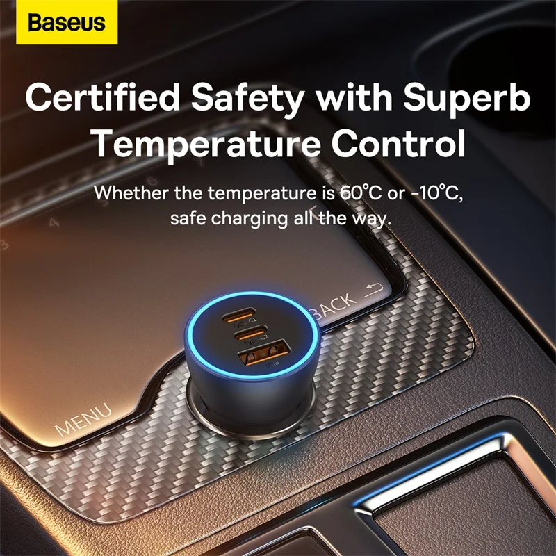 Imagem -03 - Baseus-carregador para Automóvel Rápido Golden Pro Triplo Contator 65w u Mais c Mais c