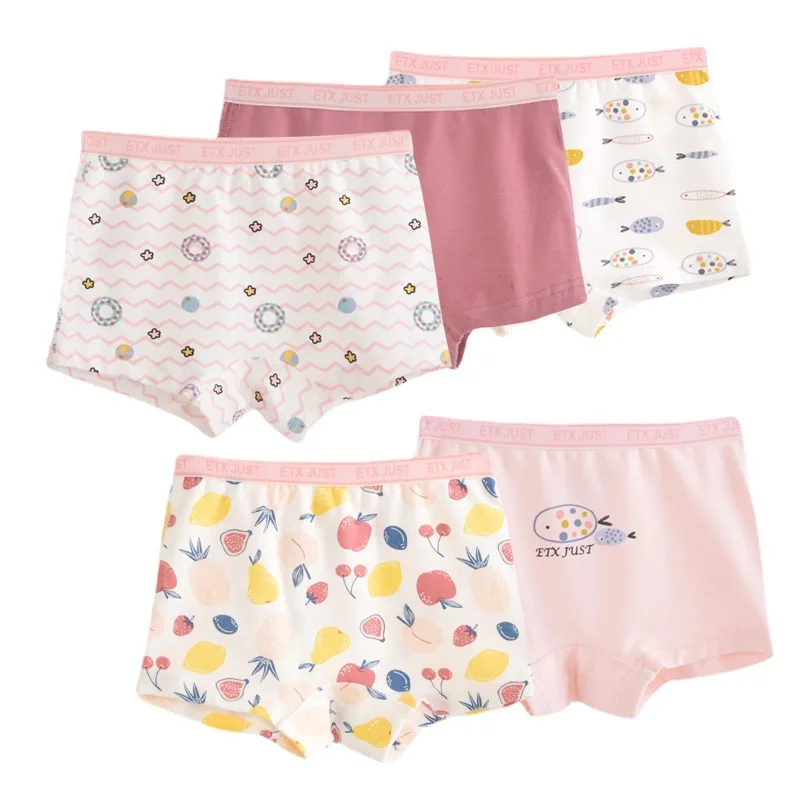 5pcs/lot Princess Underwear for Big Kids Girls Fashion Children's Cartoon Pink Boxers Toddler Apple Print Shorts 4 To 14 Years