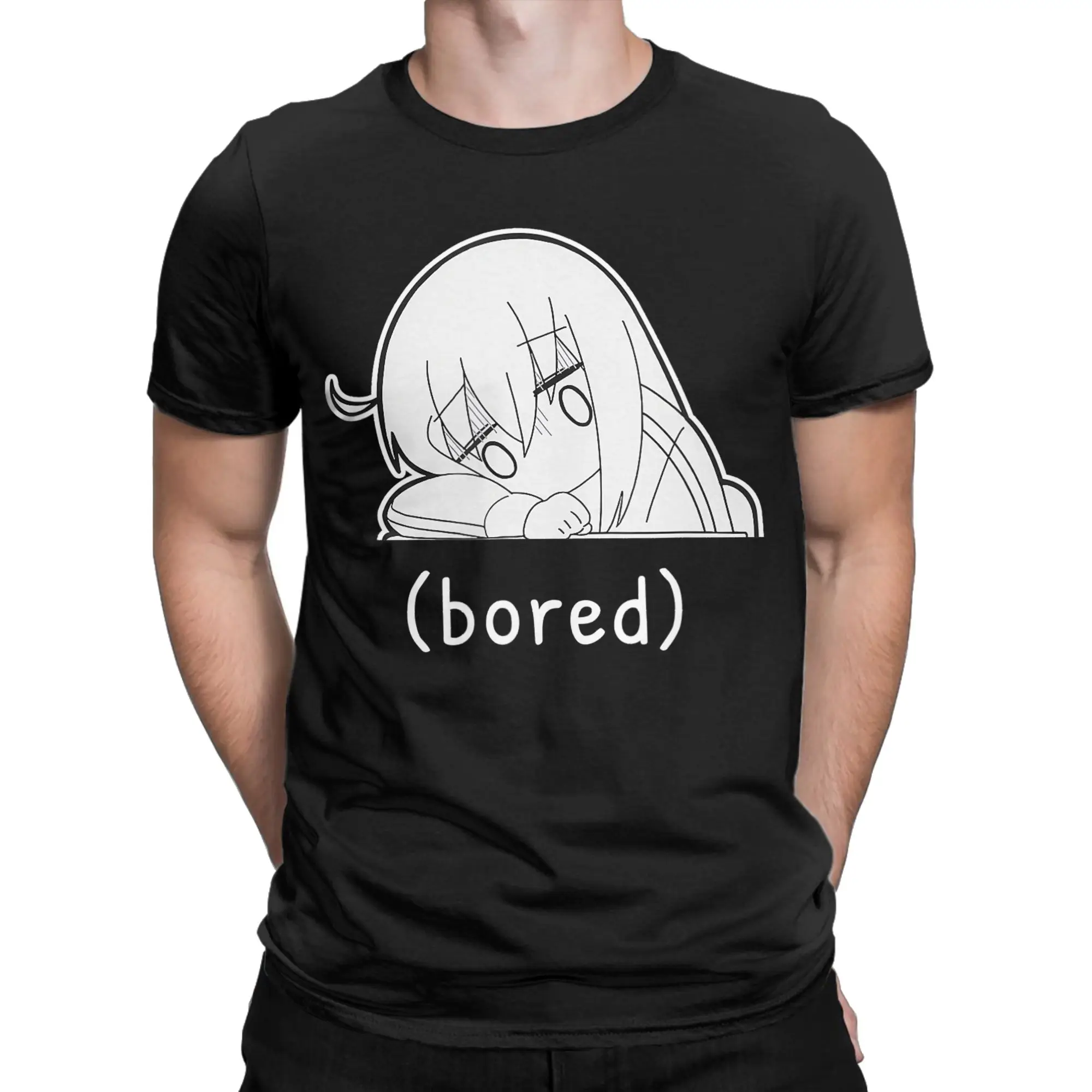 Men's T-Shirt Funny Anime & Manga Bored Bocchi Chibi Meme T Shirts Trendy Cool  Summer Tees Y2K Funny Cotton Tops Gift Idea