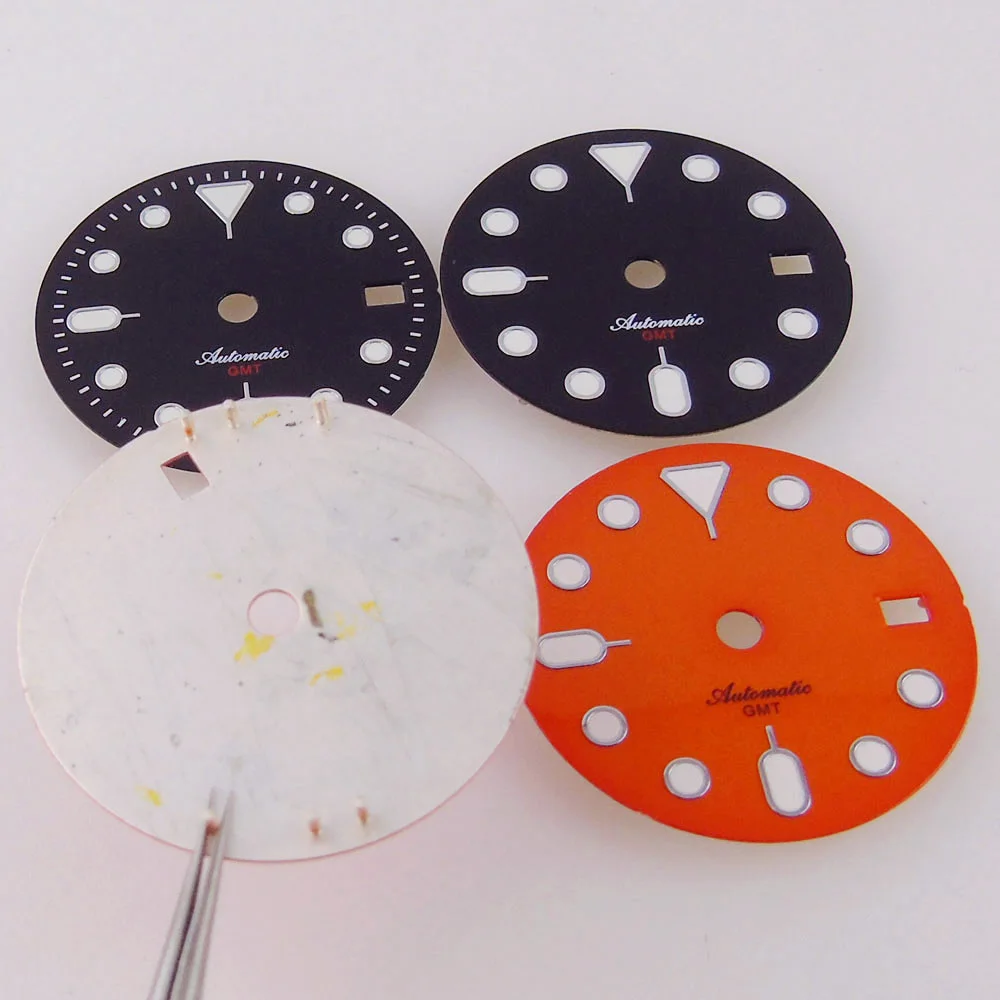 29mm NH34 Watch Dial Face Hand Set for S NH34 GMT Movement Orange Black Dial Plate Green Luminous SKX Mod Parts