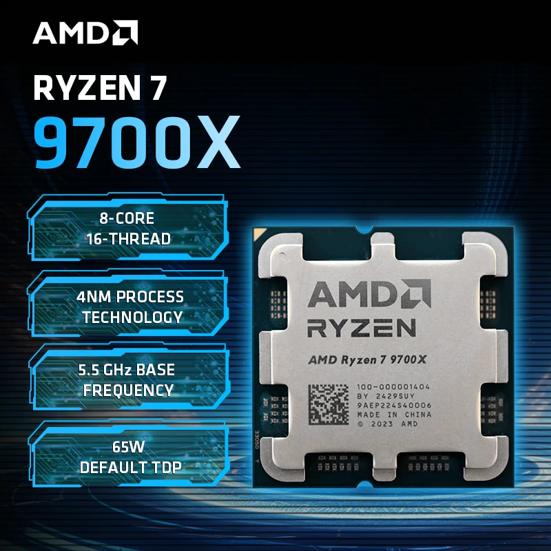 AMD Ryzen 7 9700X 100% Baru AMD 7 9700X Max Boost 5.5GHz 8-Core 16-Thread 32MB Cache AM5 tanpa Kemasan untuk B850 X870
