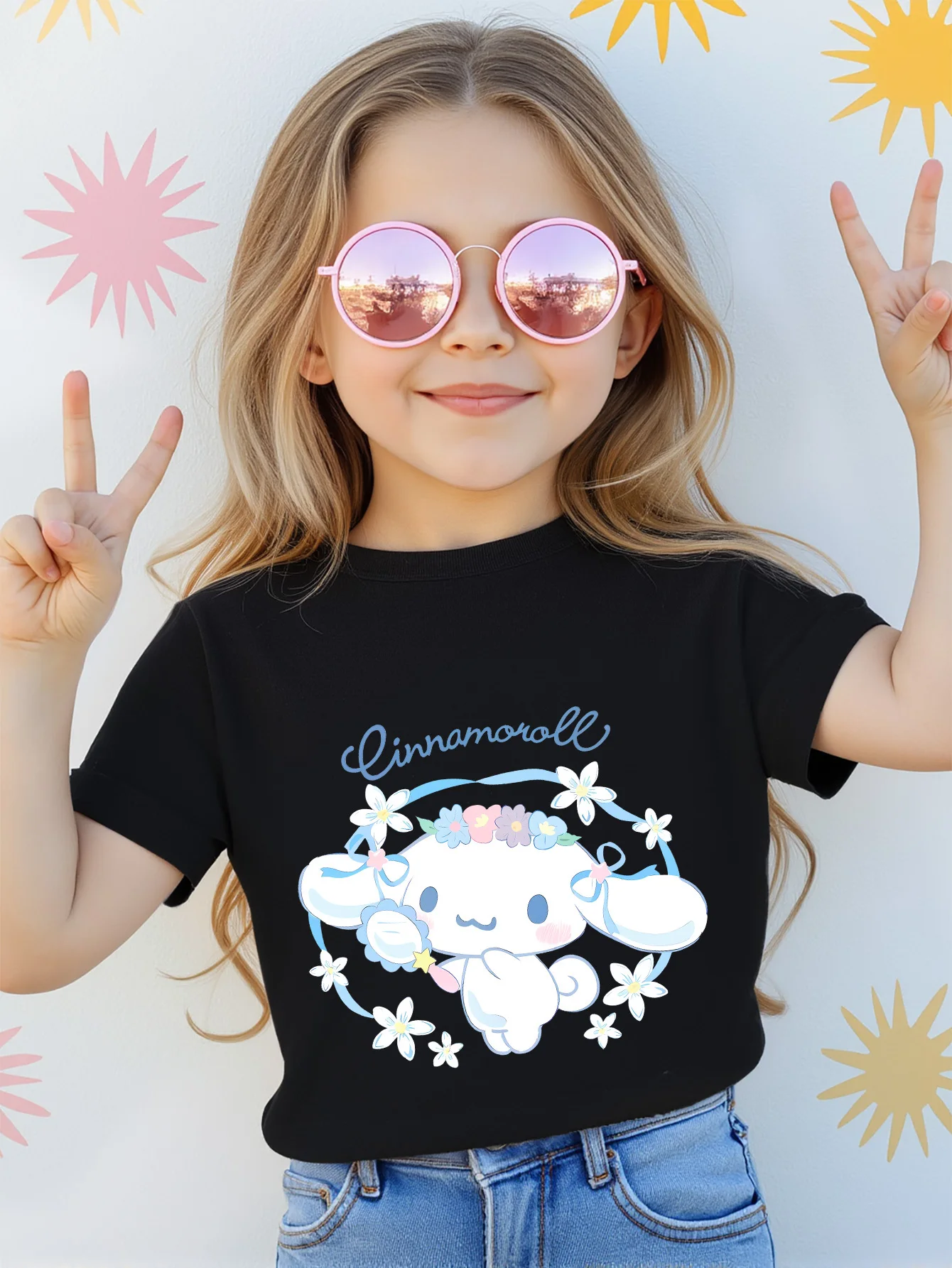 

Kids Sanrio Cinnamorol Print Girls T-Shirt Short Sleeve Cotton Tees Cartoon Y2k Tops Boys and Girls T-shirt Children's Clothing
