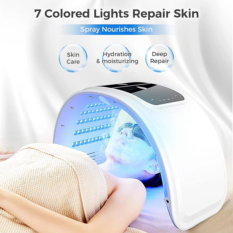 Máquina de fóton led de 7 cores com nano spray, hidratante para a pele, máscara facial e corporal, salão de beleza, spa, uso doméstico, rejuvenescimento da pele, beleza fóton