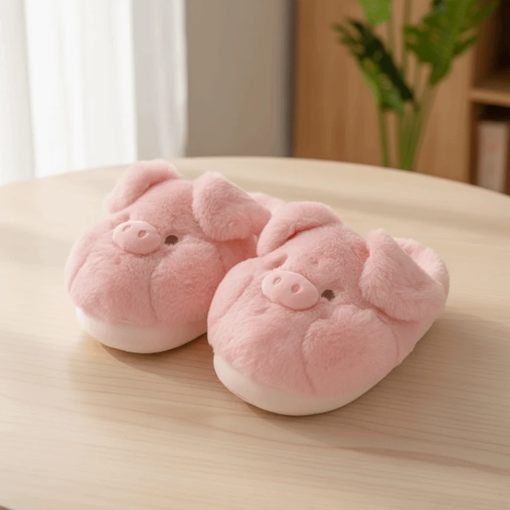 لينة Homewear خنزير النعال الكرتون المضادة للانزلاق الشتاء النعال الدافئة لطيف سميكة سوليد فروي أحذية قطنية داخلي #4