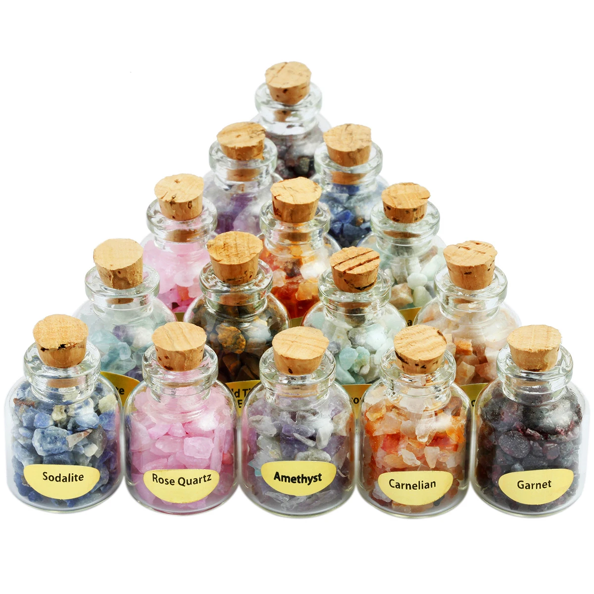 

9pcs/Set Mini Glass Wishing Bottles Tumbled Gemstone Chips Stones For Chakra Balancing Home Decoration