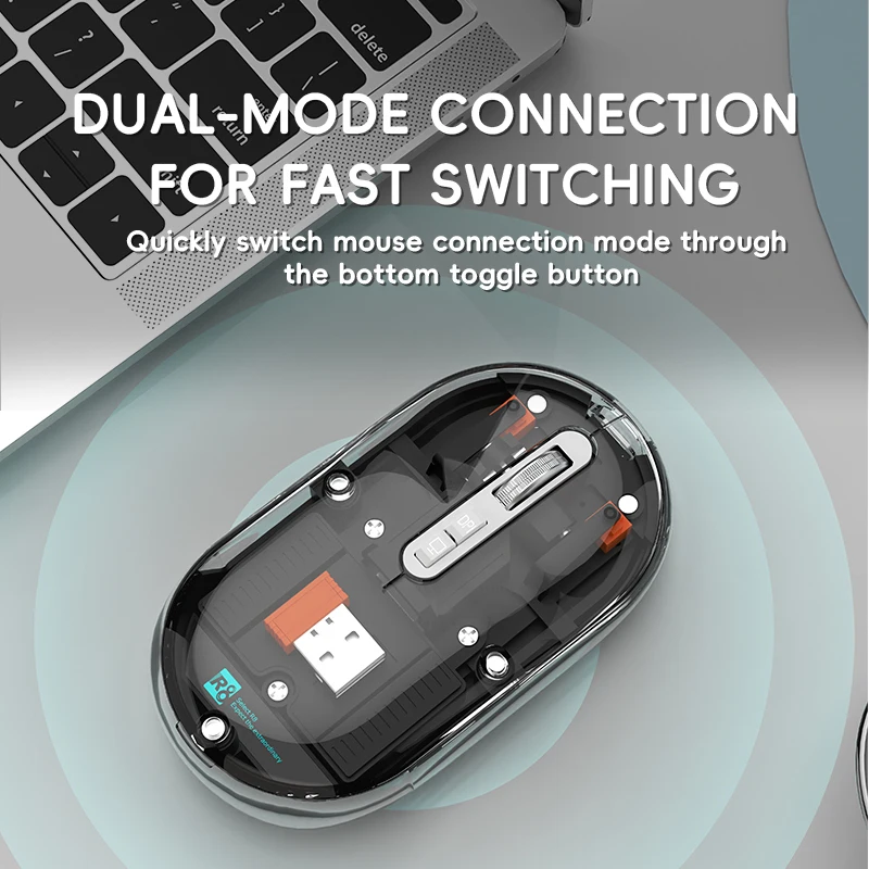 R8 Small and Fashionable Transparent Wireless Bluetooth Dual-Mode Mouse Silent Rechargeable PC Desktop Laptop Universal Mice