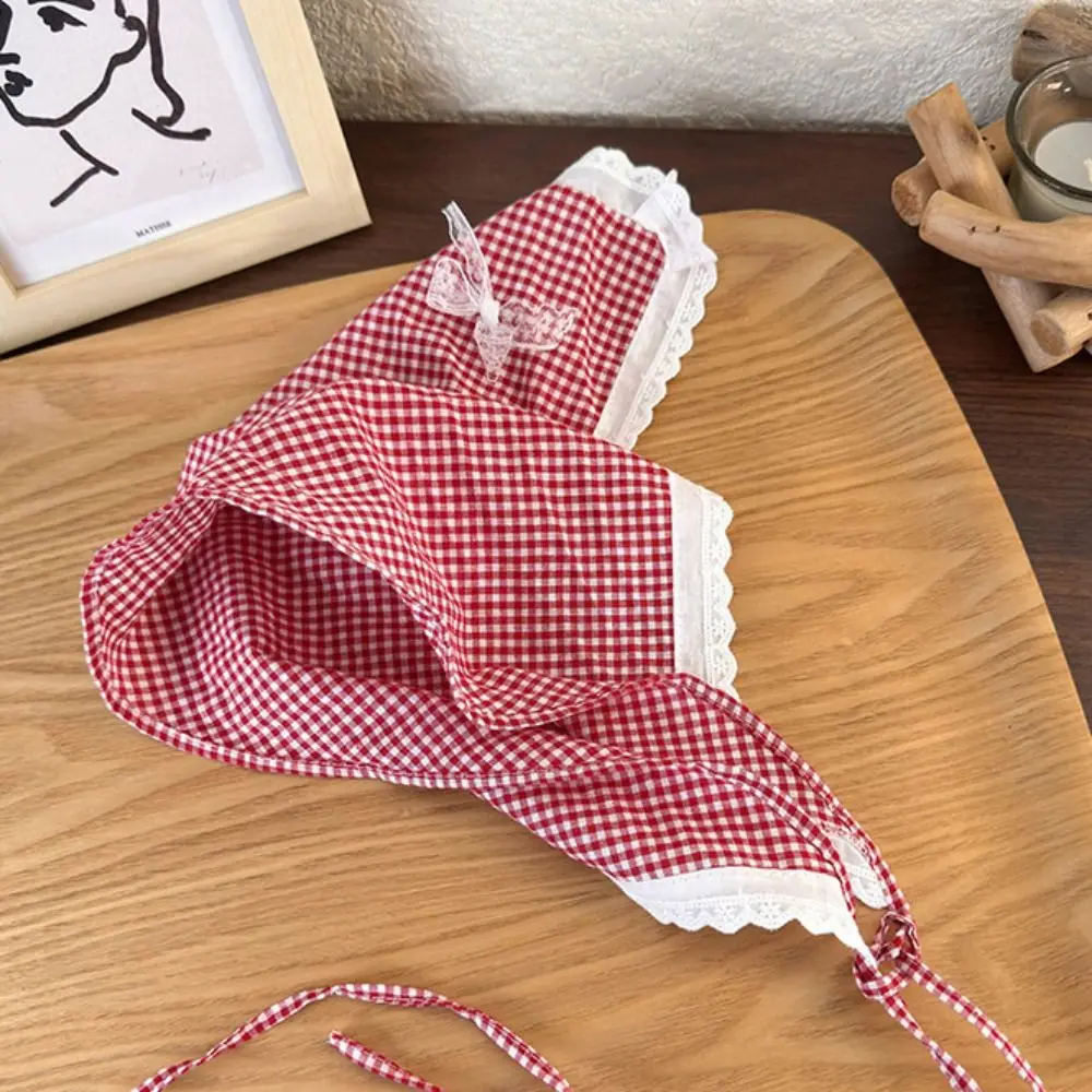 

Soft Wrap Triangle Hair Band Strap Pastoral Style Adjustable Lattice Hair Scarf Turban Accessories Sweet Headband Bow Headscarf