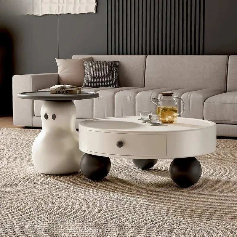 @Modern simple creative household small apartment living room with drawers new cream snowman coffee table TV cabinet combination