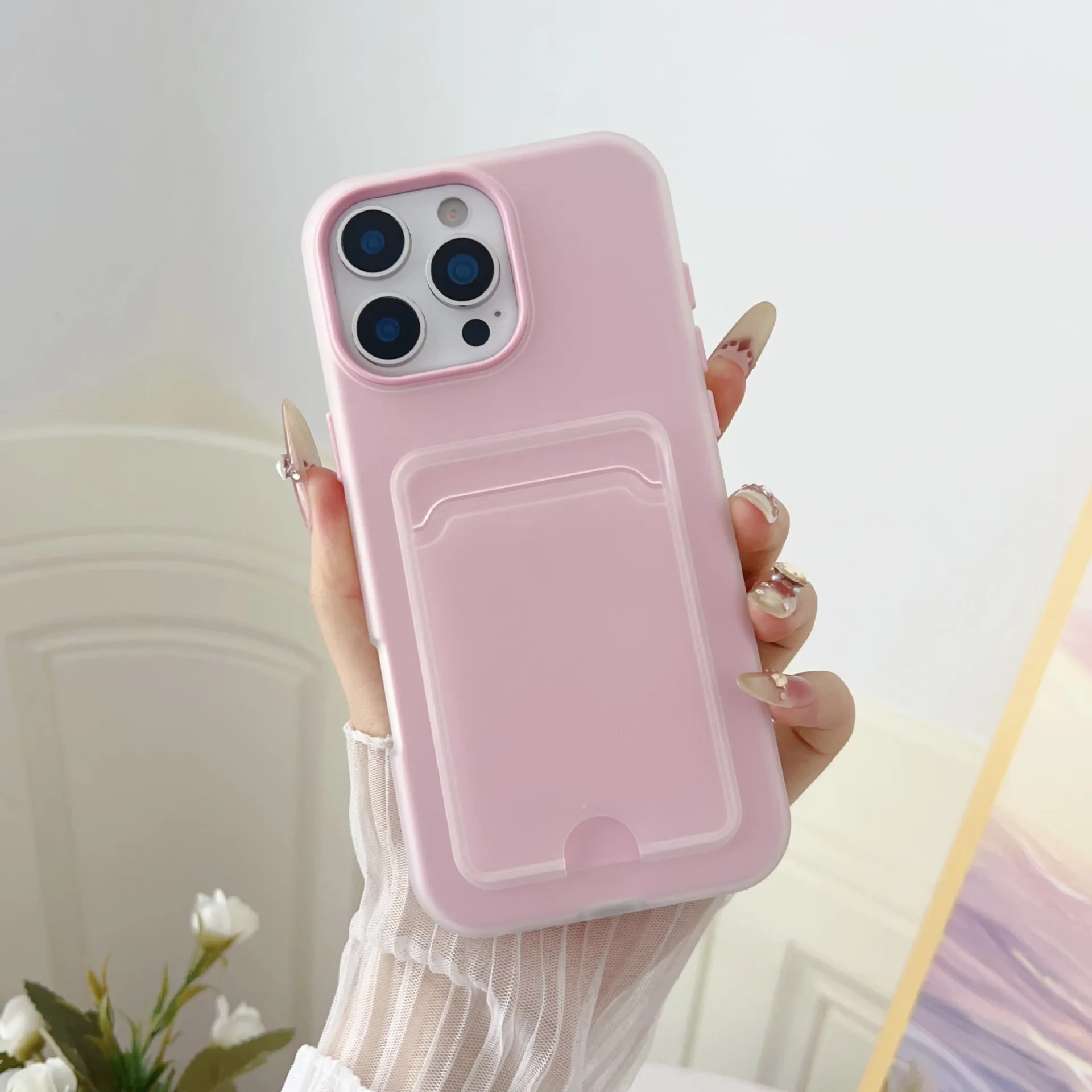 Bonbonfarbene Brieftasche mit Kartensteckplatz-Halterung, Schutzhülle für iPhone 17 Air 16e 16 Pro Max 15 14 Plus 13 12 11, stoßfeste Abdeckung – Detail 12