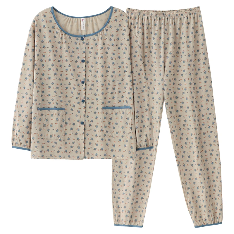 

Spring Autumn O-Neck Pyjamas Female Pajamas Sets Elegant Floral Japanese Kimonos For Women Big Yards M-3XL Cotton Yukata