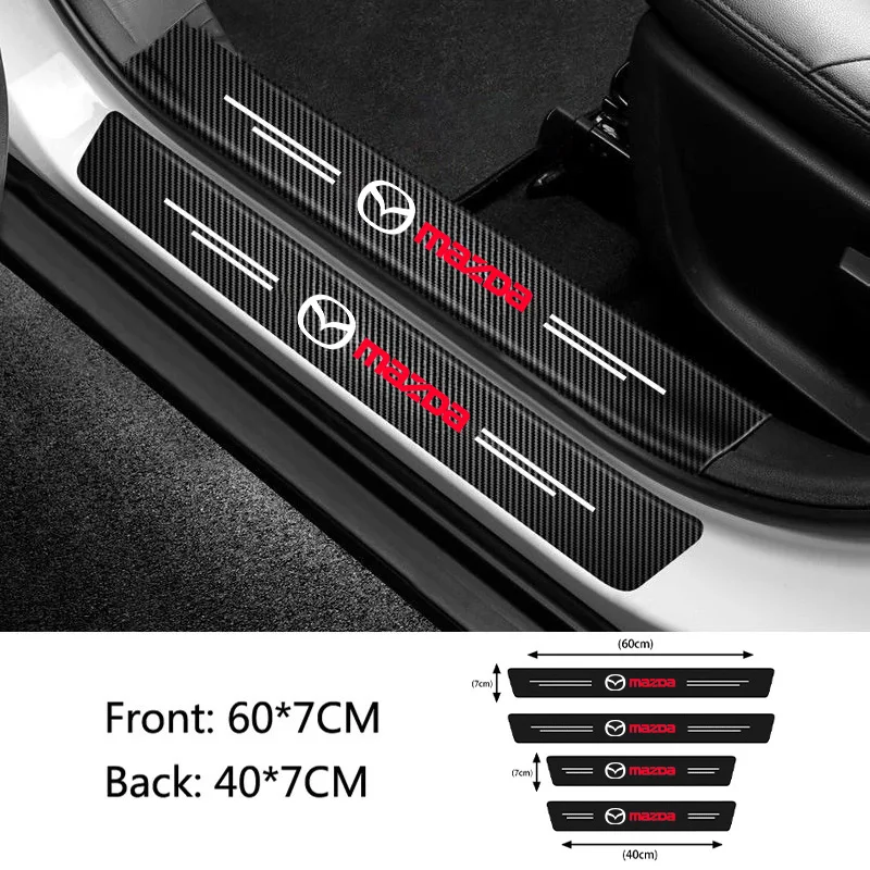 Bande de seuil autocollante en Fiber de carbone pour Mazda 3 6 Atenza Axela CX-5 CX3 323 RX8 MX5 CX5, accessoires de voiture, 4 pièces