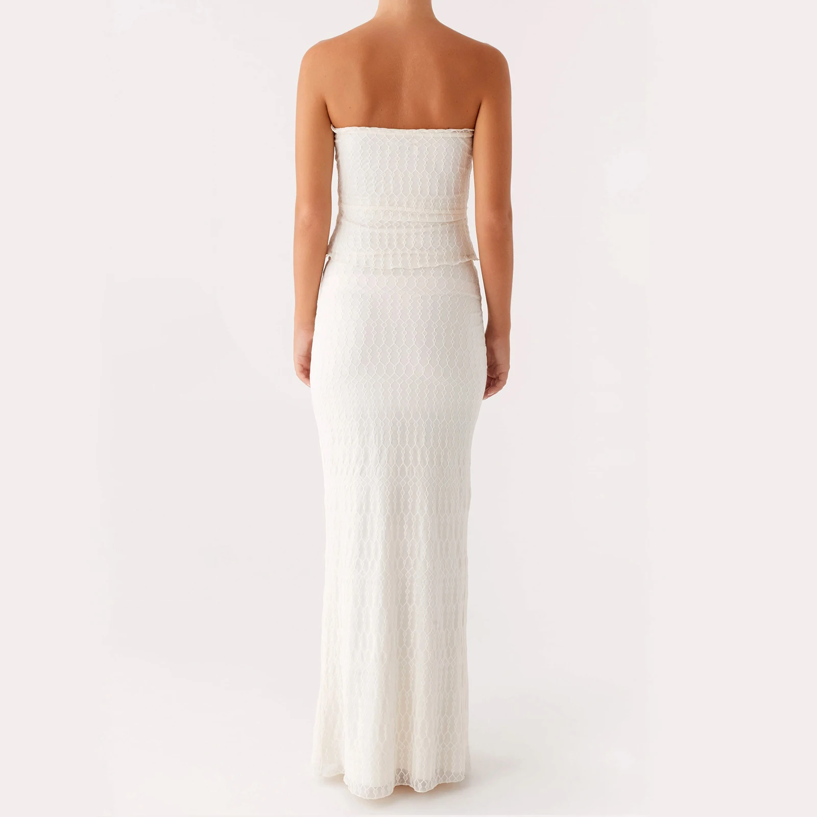 新しい女性の夏の衣装無地クロップ巾着バンドーと弾性ロングスカートセットストリート美的服