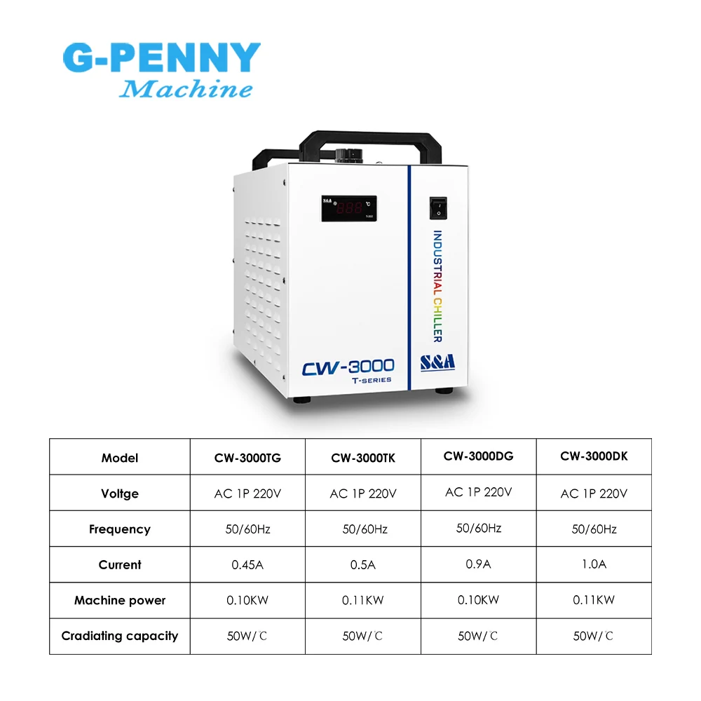 S & A-Chiller de Água Industrial para CO2 Laser Gravação e Máquina de Corte, CNC Router Refrigeração a Água Eixo, CW3000