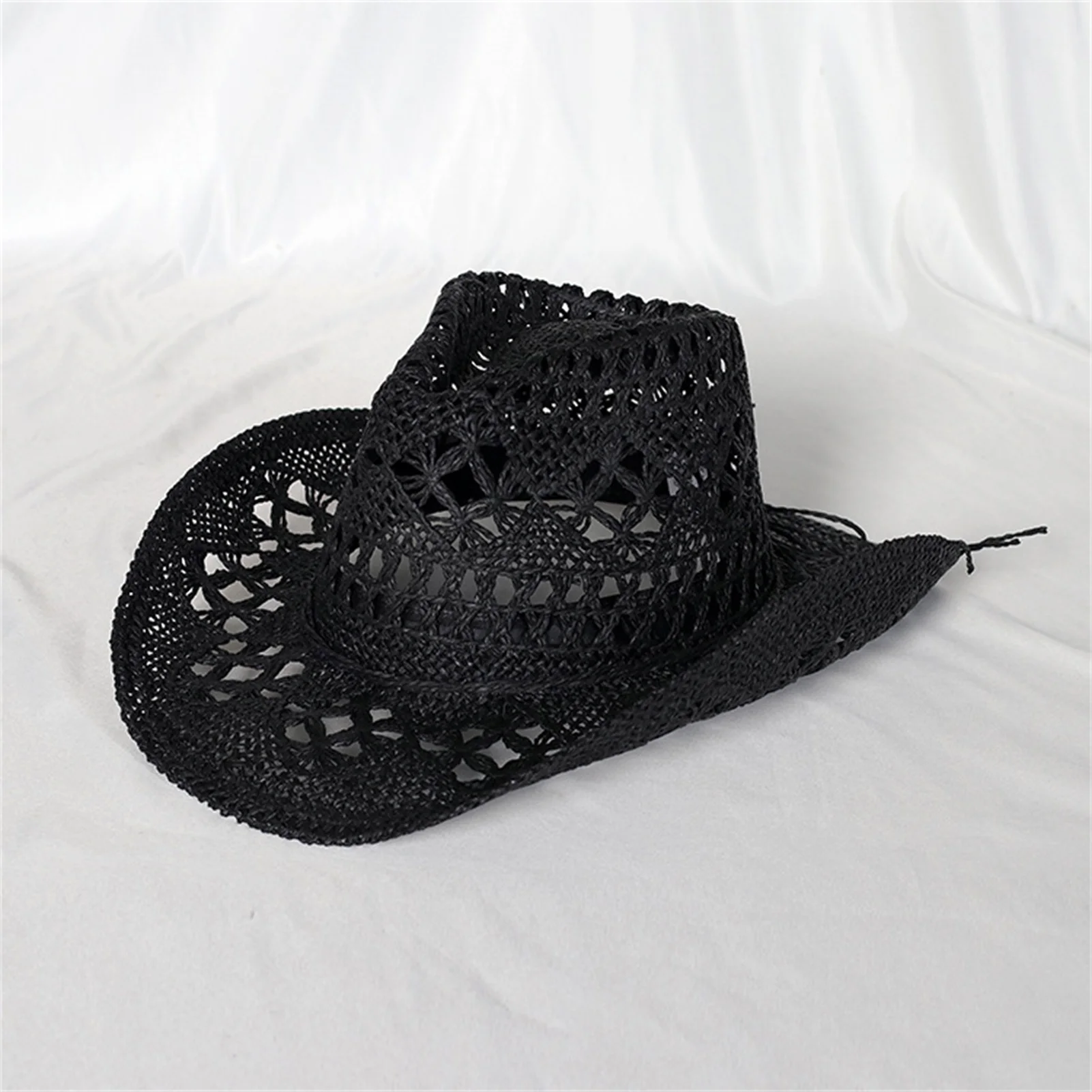 5pcs Fashion Hollowed Handmade Cowboy Straw Hat Women Men Summer Outdoor Travel Beach Hats Unisex Solid Western Sunshade Cap