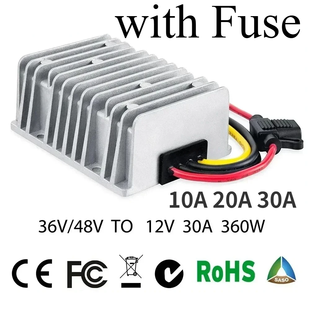 

36V 48V to 12V 10A 20A 30A Voltage Reducer Step Down Converter Buck Regulator DC DC Golf Cart with Fuse CE RoHS Waterproof