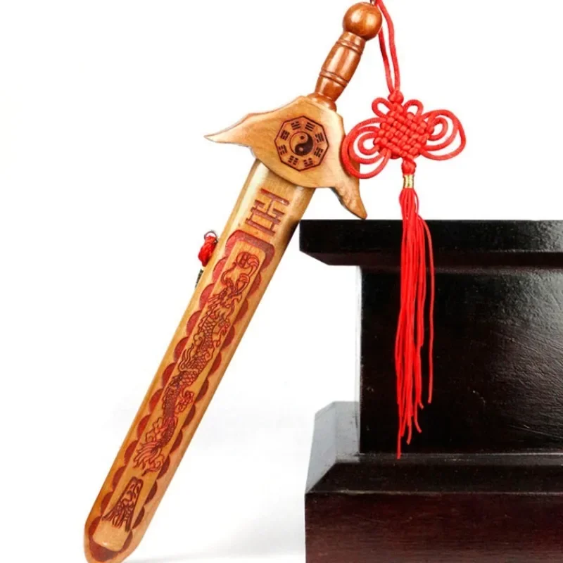 Dragon Phoenix Seven Star Eight Peach Wood Sword Children's Sword Carving Decoration Wholesale Peach Wood Carving Crafts