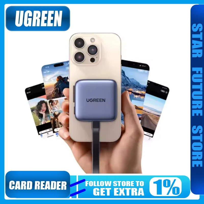 Ugreen قارئ البطاقات المغناطيسية Usb-C إلى فتحة SD/TF Sd4.0 312mb/S لـ Magsafe iPhone16/17 وملحقات الكمبيوتر المحمول محول بطاقة SD الصغيرة