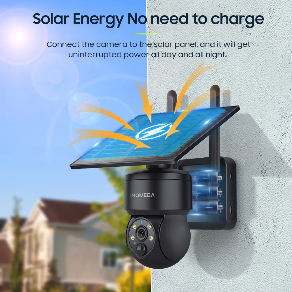 INQMEGA 4MP WIFI Tuya Solar Camera Outdoor Solar Panel Battery Surveillance Security Camera Support Alexa Google Home Video Cam