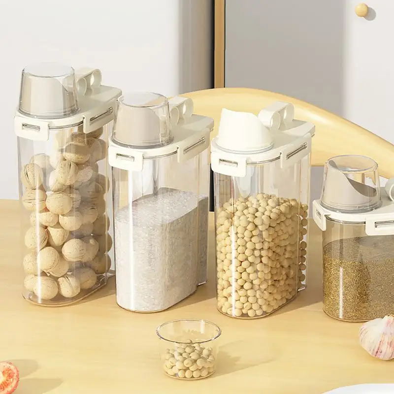 Airtight Cereal Storage Containers Food Storage Box with Measuring Cup Thicken Clear Design Dry Food Dispenser Sealed Kitchen