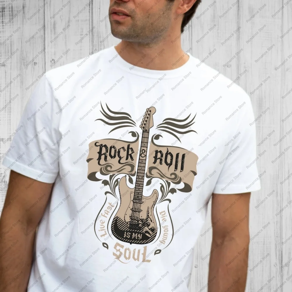 

Винтажная футболка с гитарой в стиле рок-н-ролл, подарок для меломана, ретро уличная рок-футболка, мужские рубашки, женские футболки Y2k, модные топы
