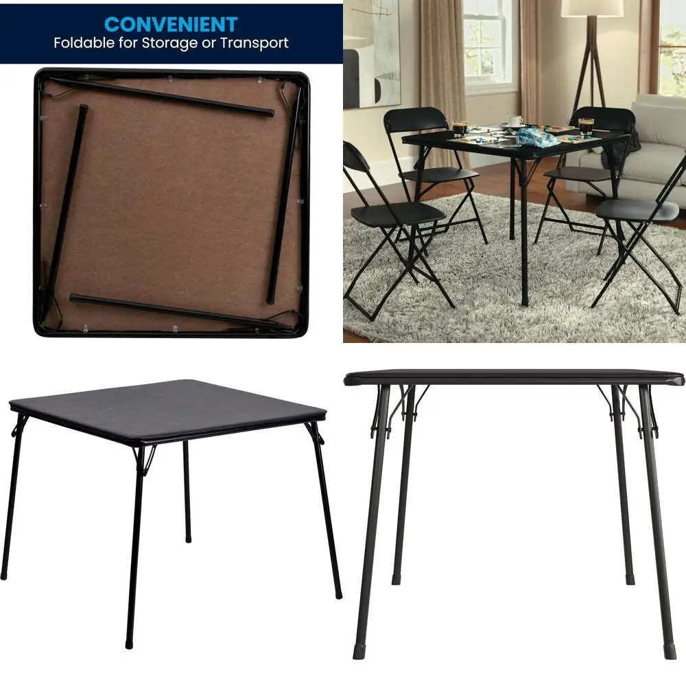 

33.5 Square Folding Card Table with Cushioned Vinyl Surface, Portable Gaming Table for 4, Black