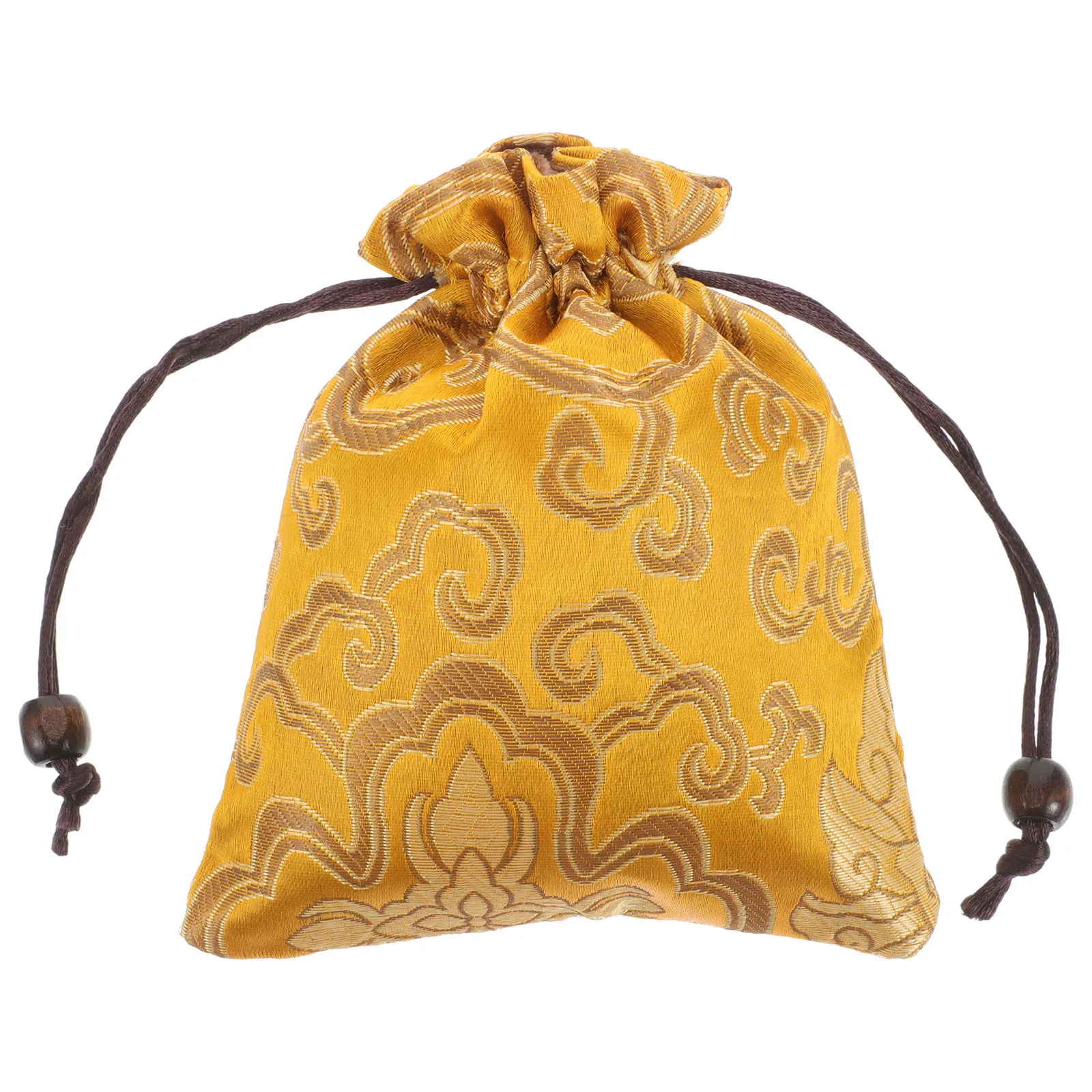 

Tibetan Brocade Fortune Pouch Silk Drawstring Bag Jewelry Travel Tote 13X16Cm Coin Purse Golden Elegant Fabric Storage For Keys