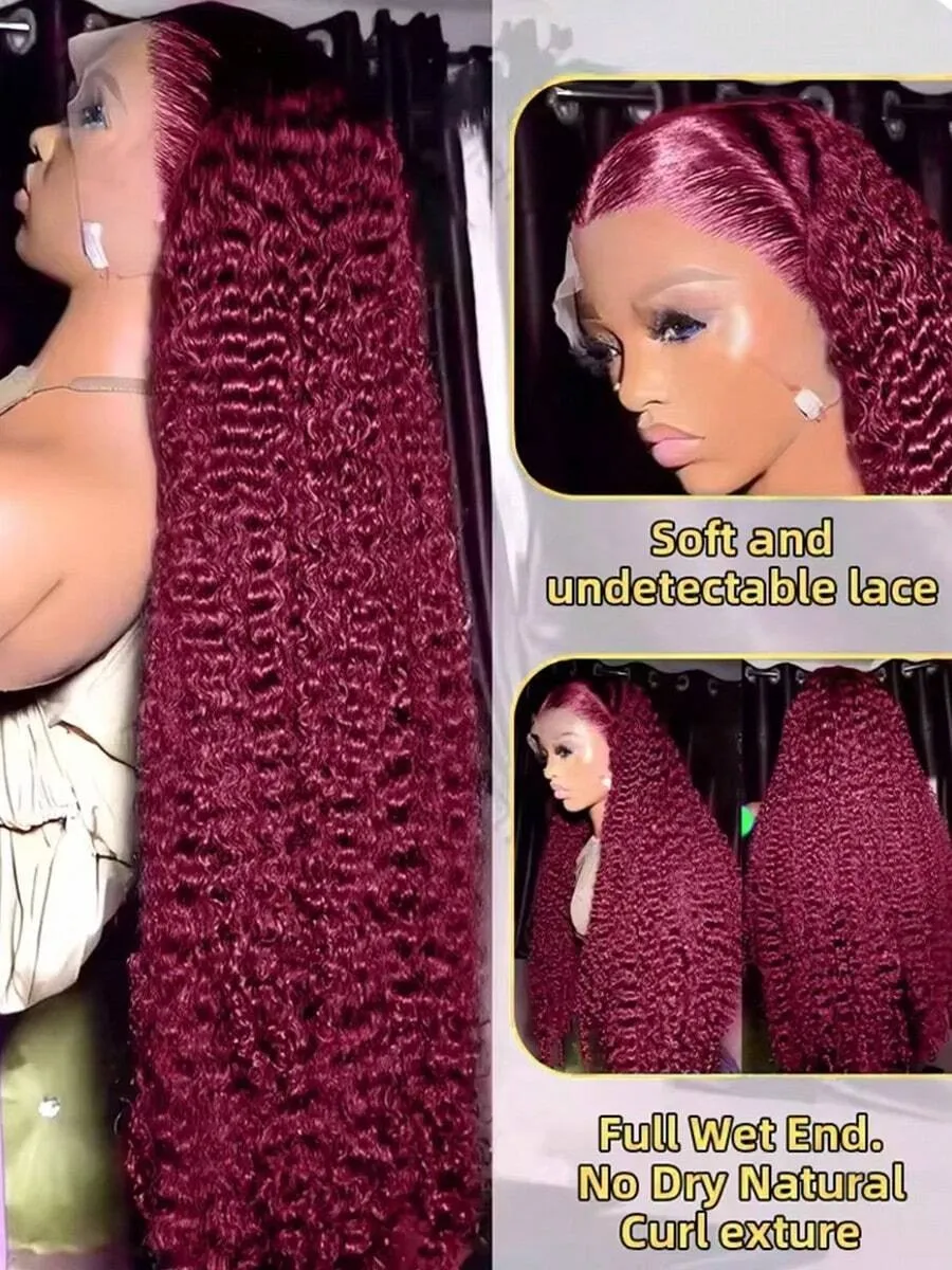99J Burgundy Deep Wave HD Lace Front Wigs Pre Plucked 13x4 Curly Lace Front Wigs Human Hair 99j Red Wine 13x6 Deep Curly Wigs - Image 3