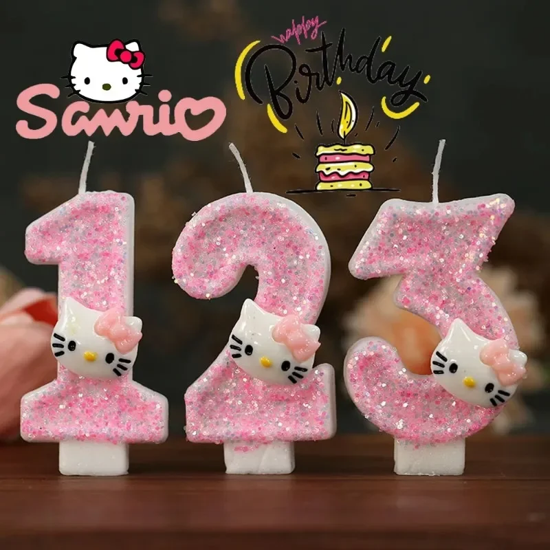 Vela de Cumpleaños con Número de Hello Kitty, Velas Digitales de Sanrio Kitty Cat, Decoración para Pastel de Cumpleaños, Velas para Fiesta de Aniversario