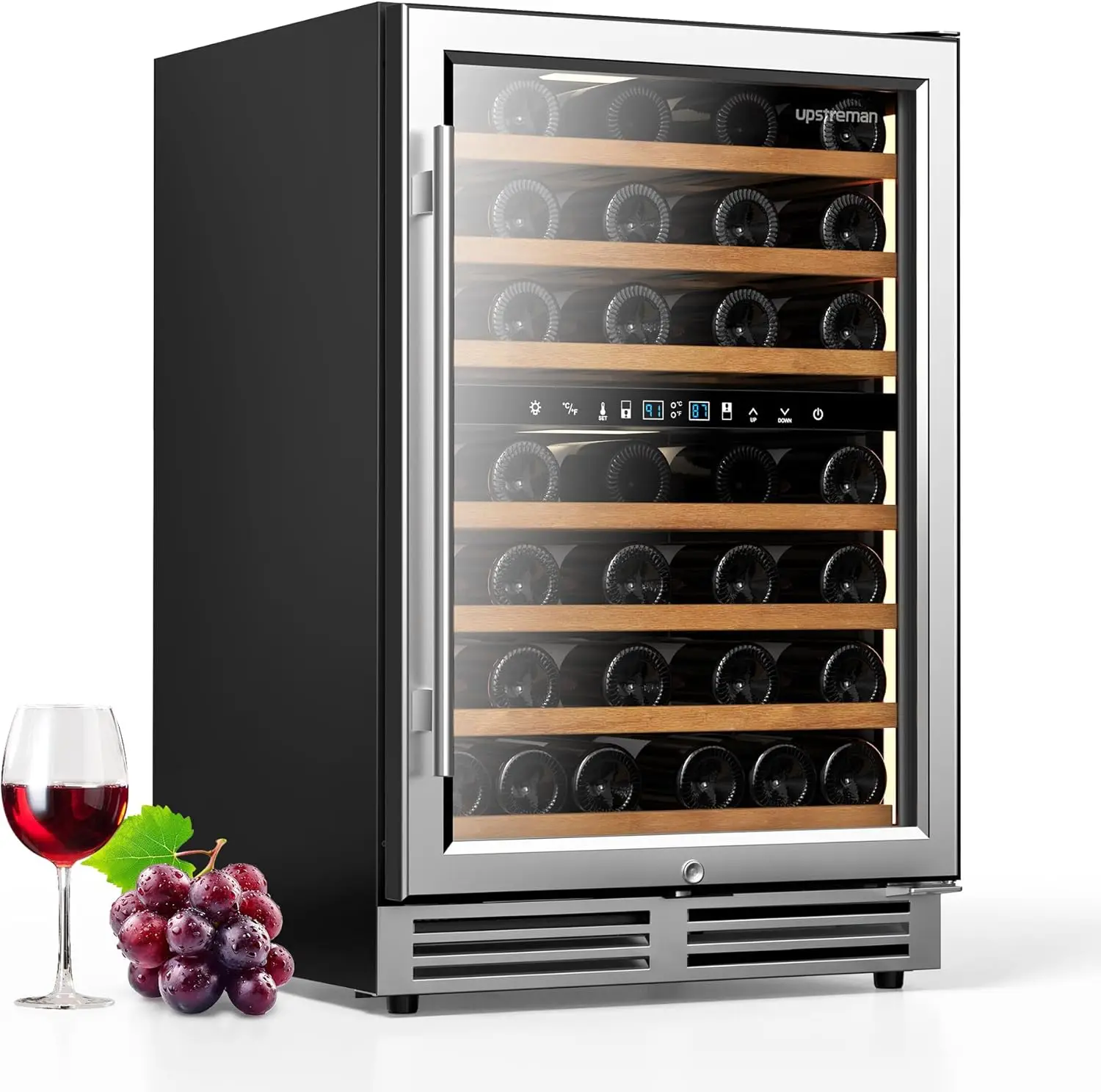 

Wine Fridge 24" Dual Zone Wine Cooler Under Counter 54 Bottles, Built-in or Freestanding Wine Fridge Stainless Steel Glass Door