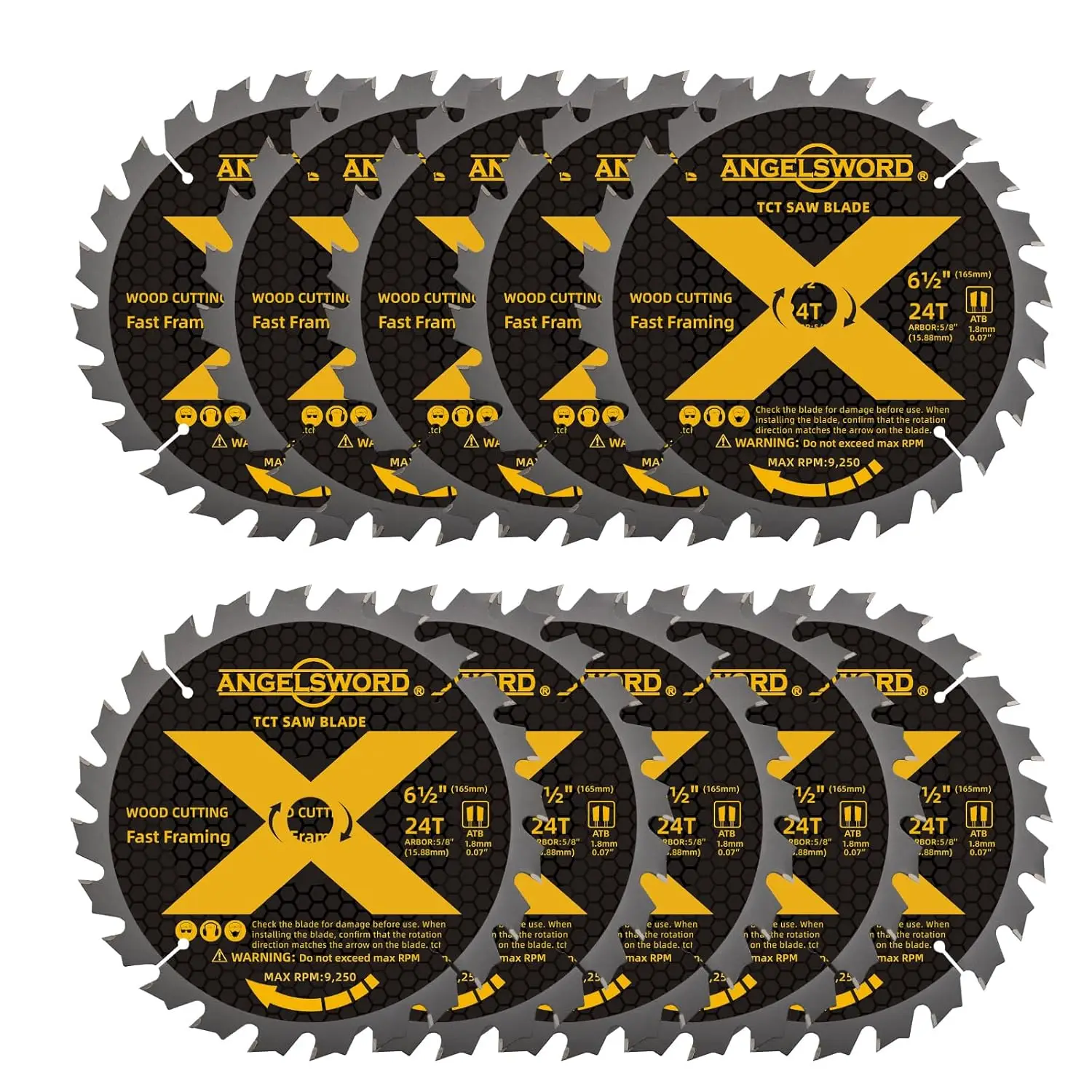 

6-1/2 Inch Circular Saw Blade, 24T, Fast Wood Cutting for Framing, 10 Pack
