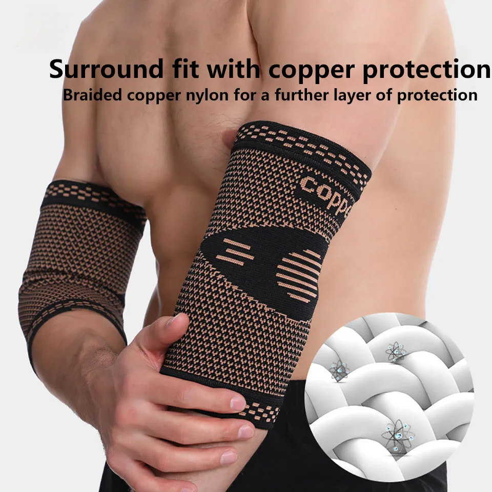 1 stuks elleboogbeschermer koper ionen antislip ademend gebreid nylon warm sportarmbeschermer fitness peesschede beschermende uitrusting unisex