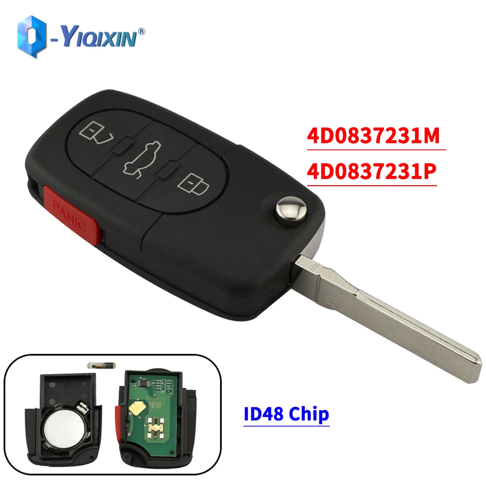 YIQIXIN 3+1 Buttons 315Mhz Flip Remote Car Key ID48 Chip For Audi A3 A4 A6 A8 TT Allroad Quattro 4D0837231M 4D0837231P Smart Fob