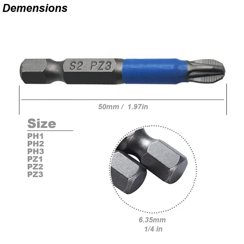 Screwdriver Bit Set PH1 PH2 PH3 PZ1 PZ2 PZ3 Anti-Slip Magnetic 1/4 Hex Shank for Hand Drill Screwdriver Tool Parts Accessories