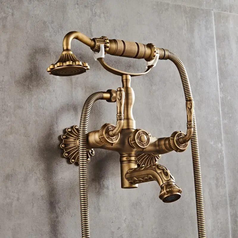

Brass long handle carved antique telephone shower set SS02