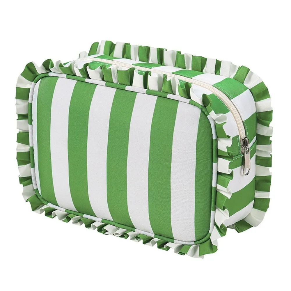 Ruffle Decoration Striped Cosmetic Bag Colorful Zip Top Women's Makeup Case Large Capacity Oxford Travel Zipper Pouch Travel Use