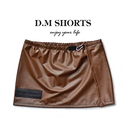 D. M Men's Sexy Home Casual Dress Stage Metal Decoration Faux Leather Shorts Low Waist Solid Color Letter Sleeping Pants