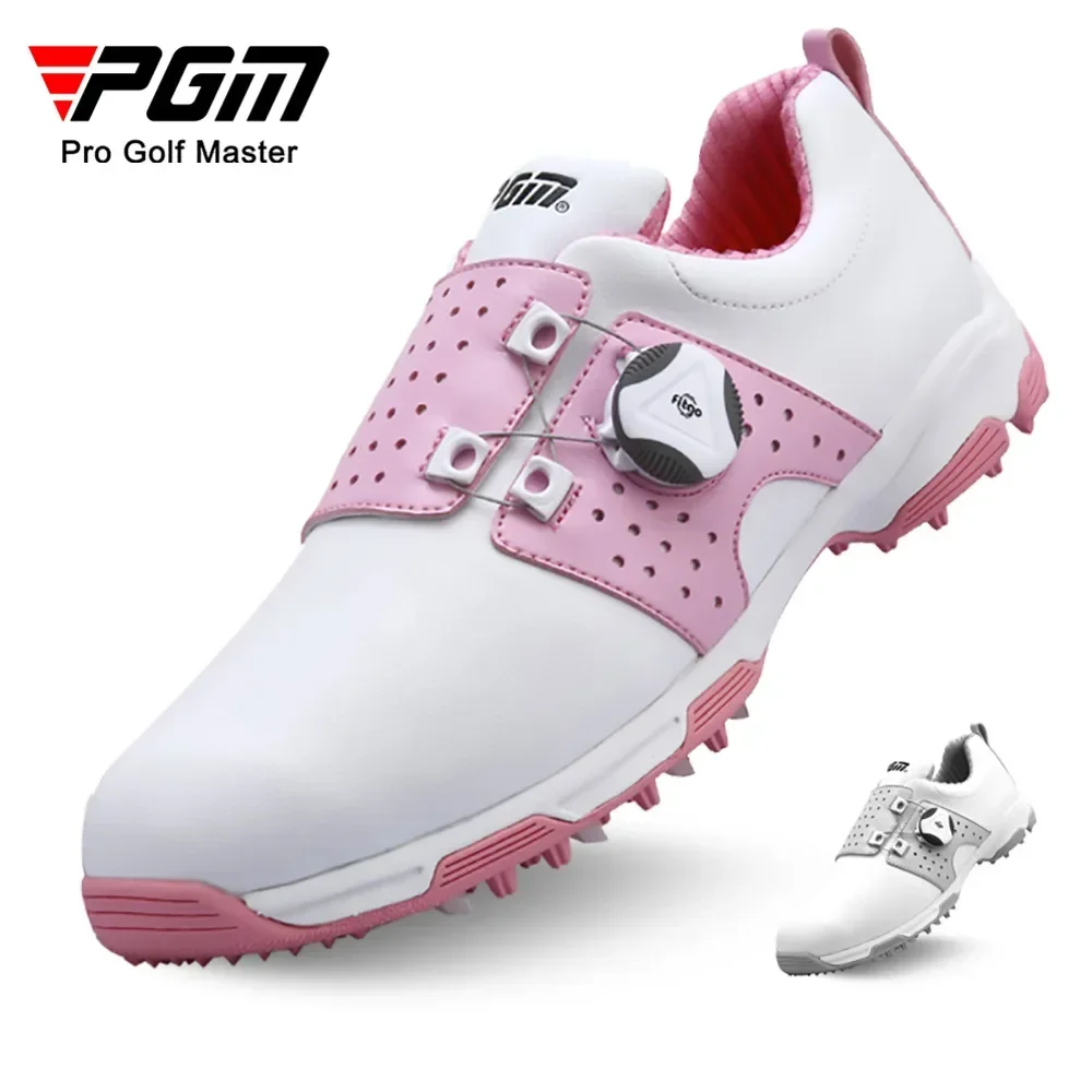 PGM Women Golf Shoes Waterproof Lightweight Knob Buckle Shoelace Sneakers Ladies Breathable Non-Slip Trainers Shoes XZ098