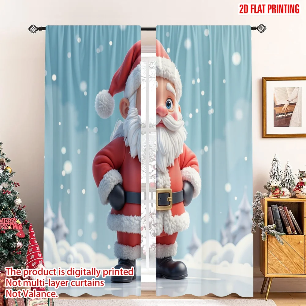 

2pcs 2D flat printing Merry Christmas Drapes Santa Claus Christmas Winter Snowy Fabric Without Electricity Birthday Party Use