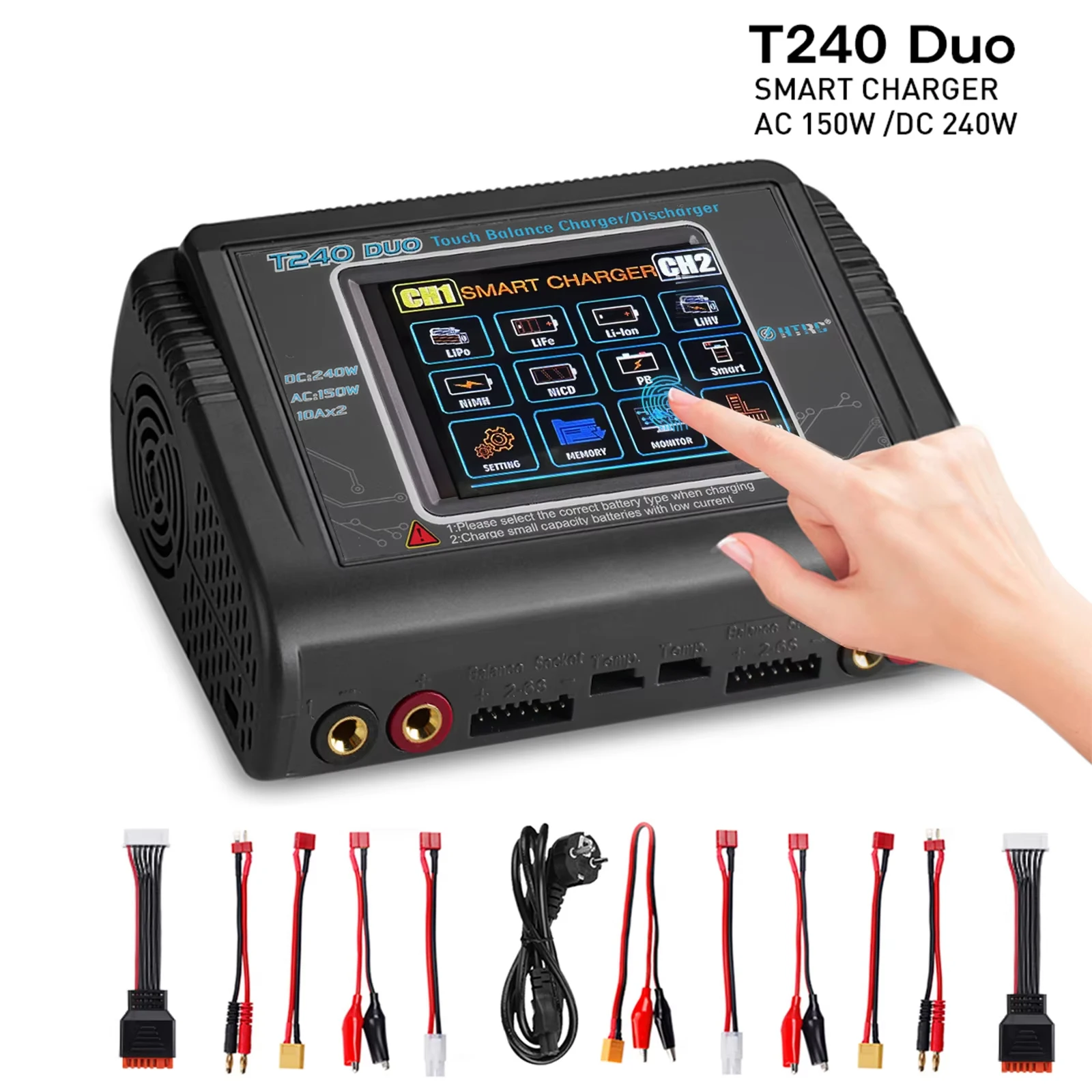 HTRC T240 Dual Channel Battery Charger  AC 150W DC 240W for NiMH NiCD LiHV NiCd PB Li-ion Lipo Battery Balance Charge Discharger