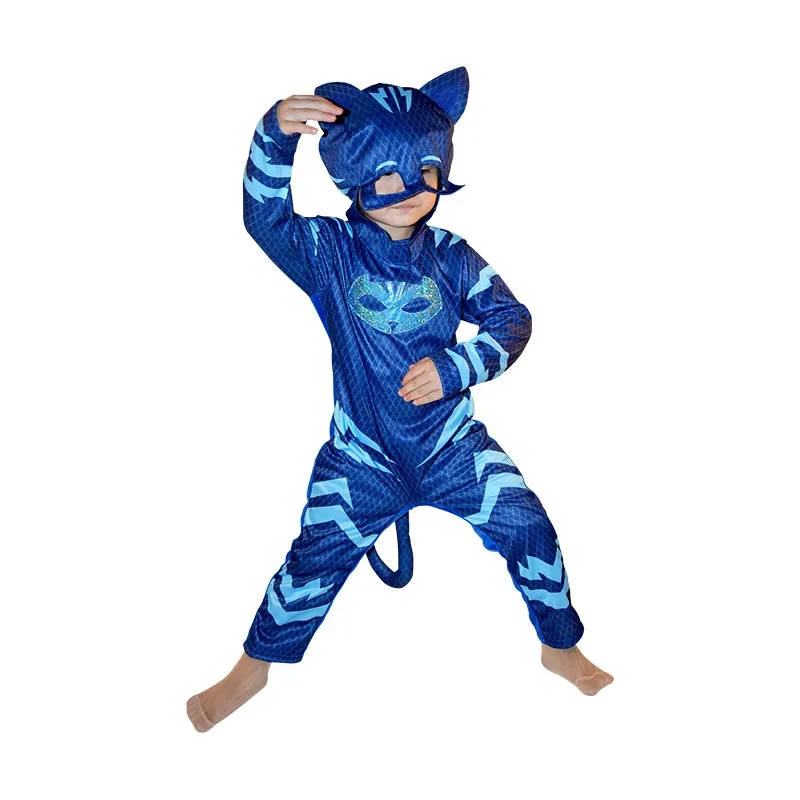 Hot Blue Pajama Boys Girls Cat Dog Boy Anime Hero Costume with Mask Cosplay Clothe Suit Child Halloween Birthday Party Kids Gift