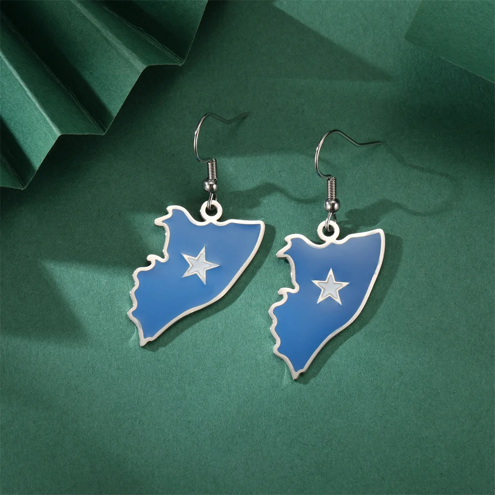 EUEAVAN Enamel Somali Map Pendent Dangle Earrings for Women Stainless Steel Trendy Somalia Flag Ethnic Jewelry Gifts pendientes