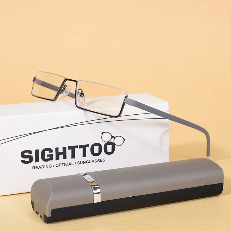Metall Anti-Blau Licht Lesebrille Männer Halb Rahmen Brillen Männlichen Brillen Mit Fall + 125 + 175 + 225 + 275 + 300 + 350 – Detail 12